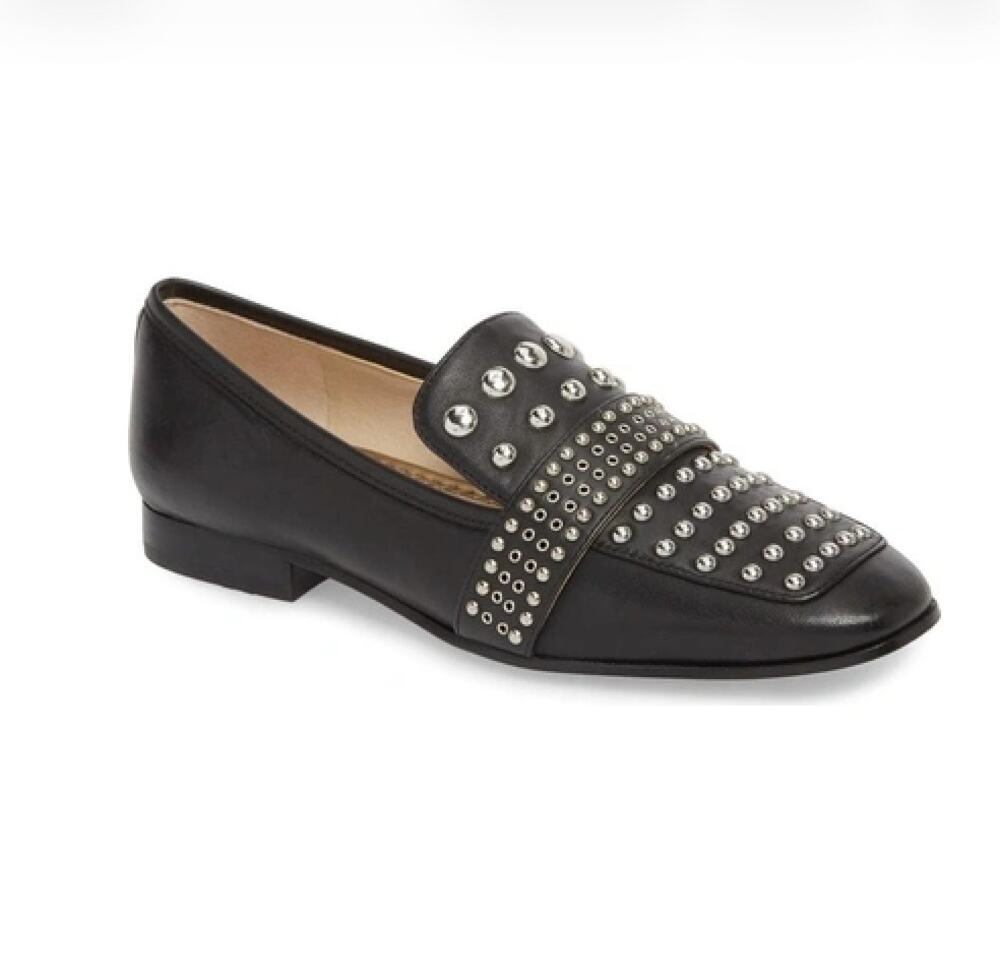 Sam Edelman Silver Studded Black Leather Chesney Loafer Size Women's 9.5